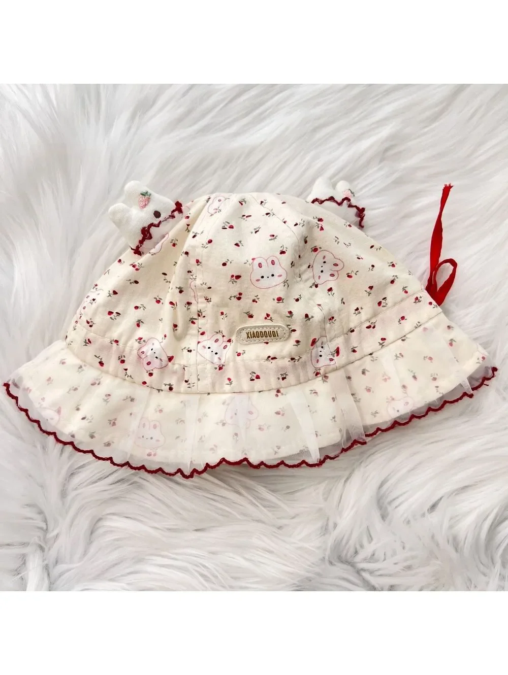 Xiaodoudi Baby Girl Bunny Floral Ruffle Bonnet Hat Rabbit Ears Cottagecore